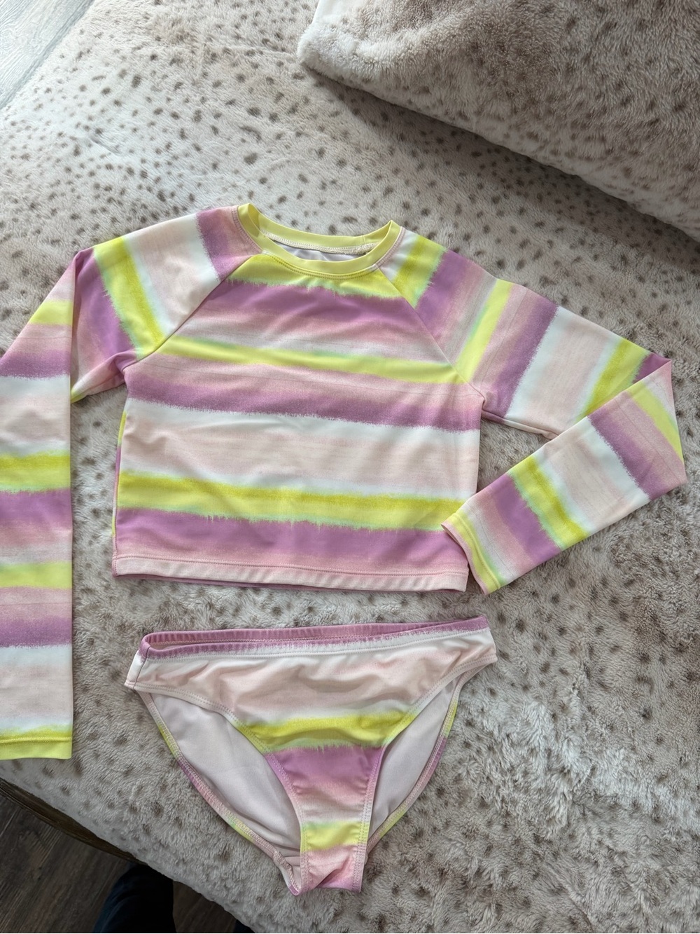 Ideology Girls Long Sleeve Rashguard Swim Set in Pastel Pink, Yellow & Lilac